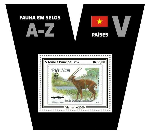 Sao Tome & Principe Stamps-on-Stamps 2020 MNH Fauna Vietnam Saolo WWF SOS 1v S/S