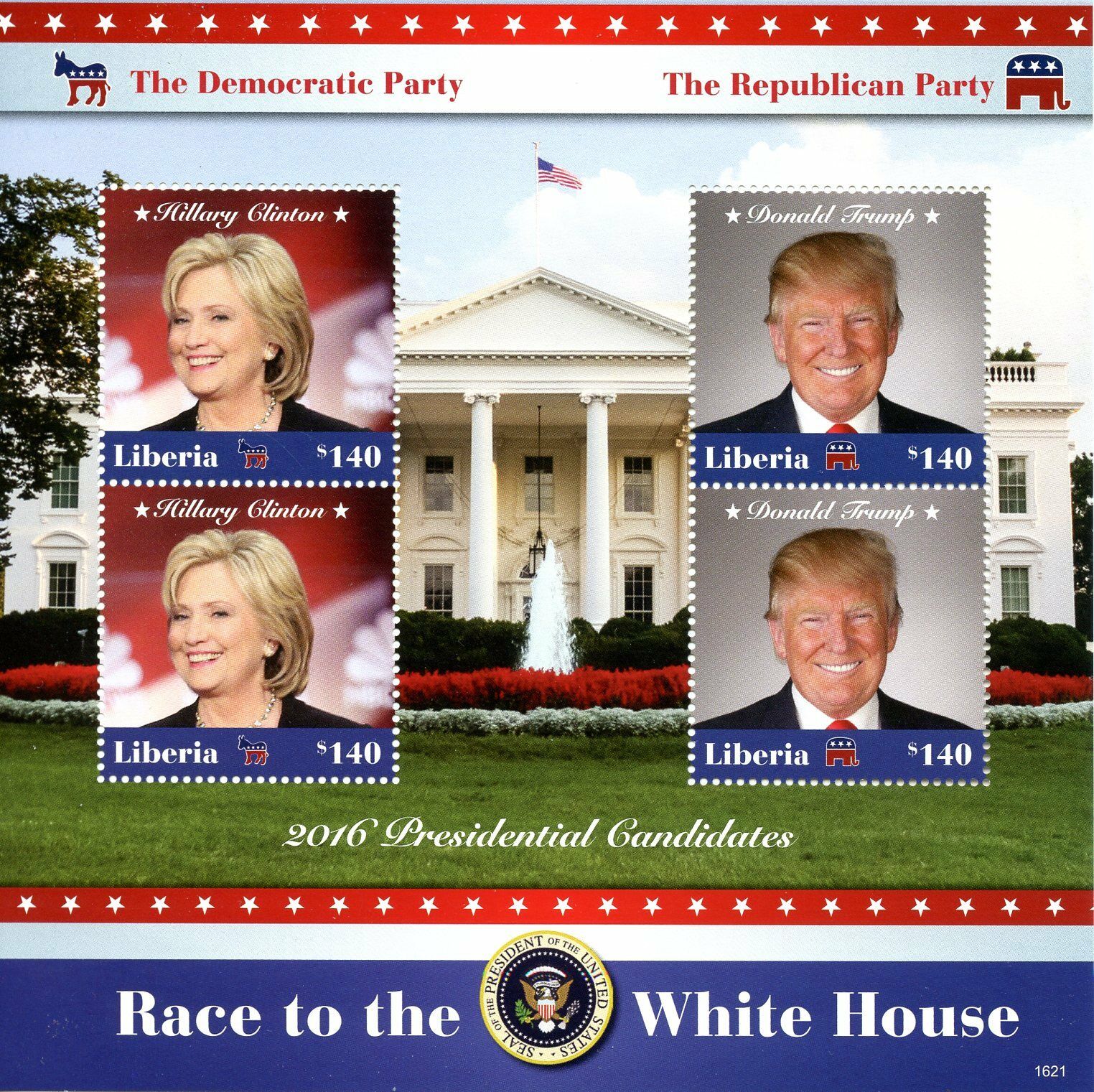 Liberia US Presidents Stamps 2016 MNH Hillary Clinton & Donald Trump 4v M/S