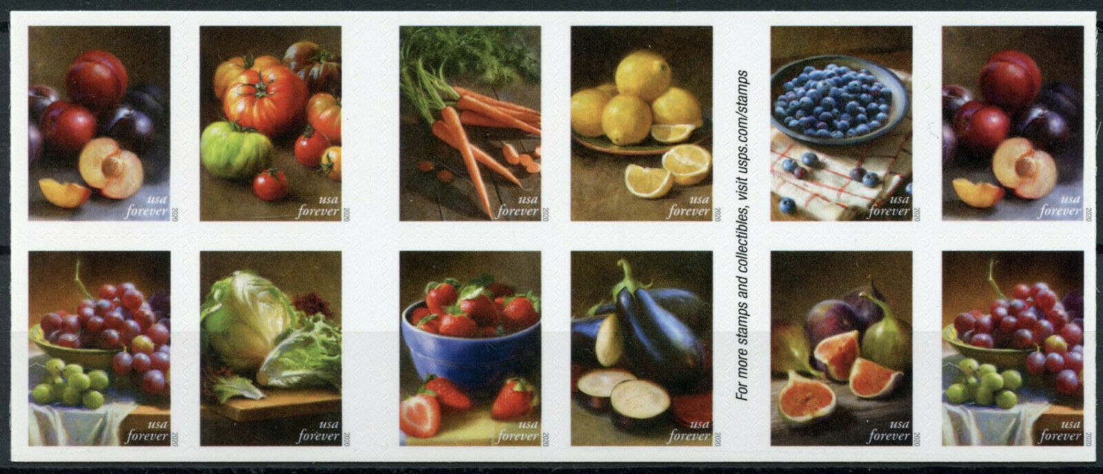 USA Fruits & Vegetables Stamps 2020 MNH Gastronomy Nature 20v S/A Booklet