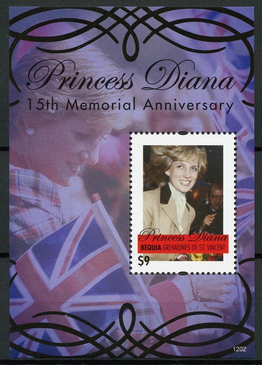 Bequia Gren St Vincent 2012 MNH Royalty Stamps Princess Diana Memorial 1v S/S