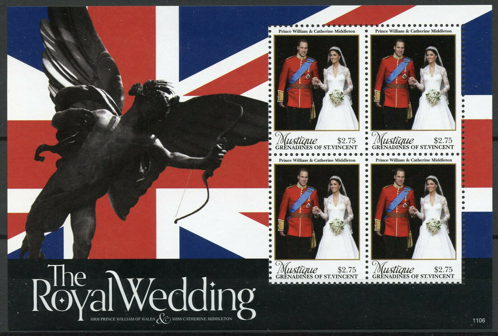 Mustique Gren St Vincent Stamps 2011 MNH Royal Wedding William & Kate 4v M/S I