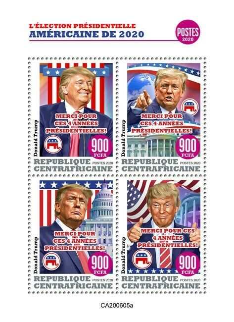 Central African Rep Donald Trump Stamps 2020 MNH US Presidential Elections 4v MS