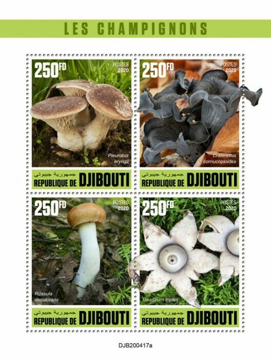 Djibouti Mushrooms Stamps 2020 MNH Fungi Geastrum Russula Nature 4v M/S