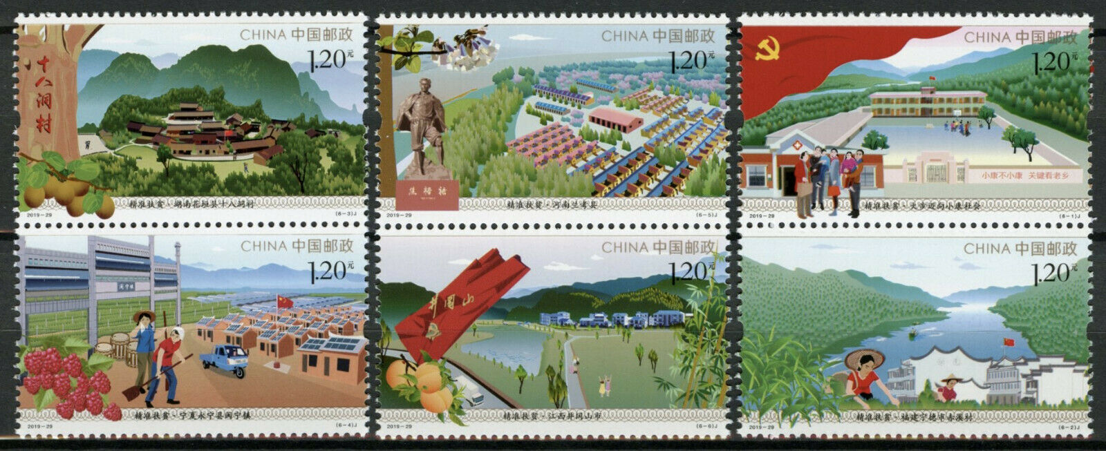 China Stamps 2019 MNH Alleviating Poverty Landscapes Flags Fruits 6v Set Pairs