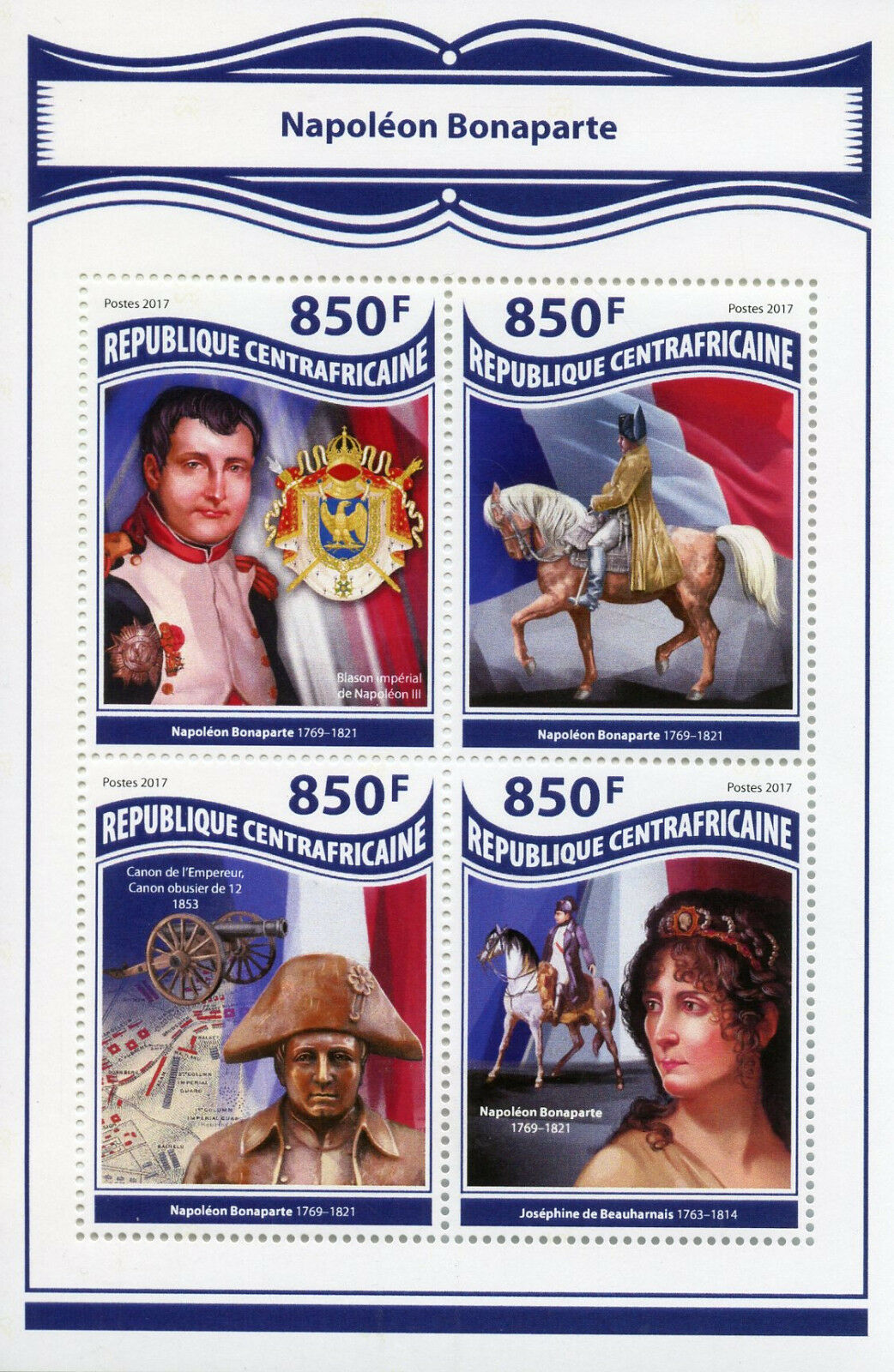 Central African Rep 2017 MNH Military Stamps Napoleon Bonaparte Horses 4v M/S