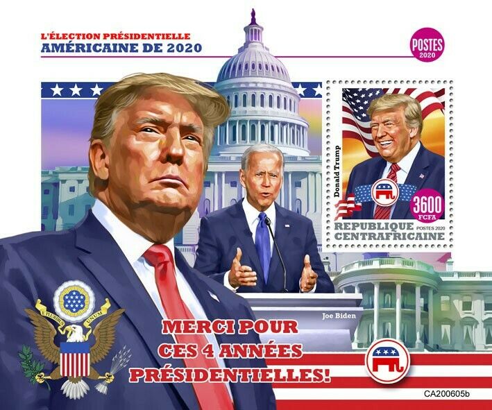 Central African Rep Donald Trump Stamps 2020 MNH US Presidential Elections 1v SS