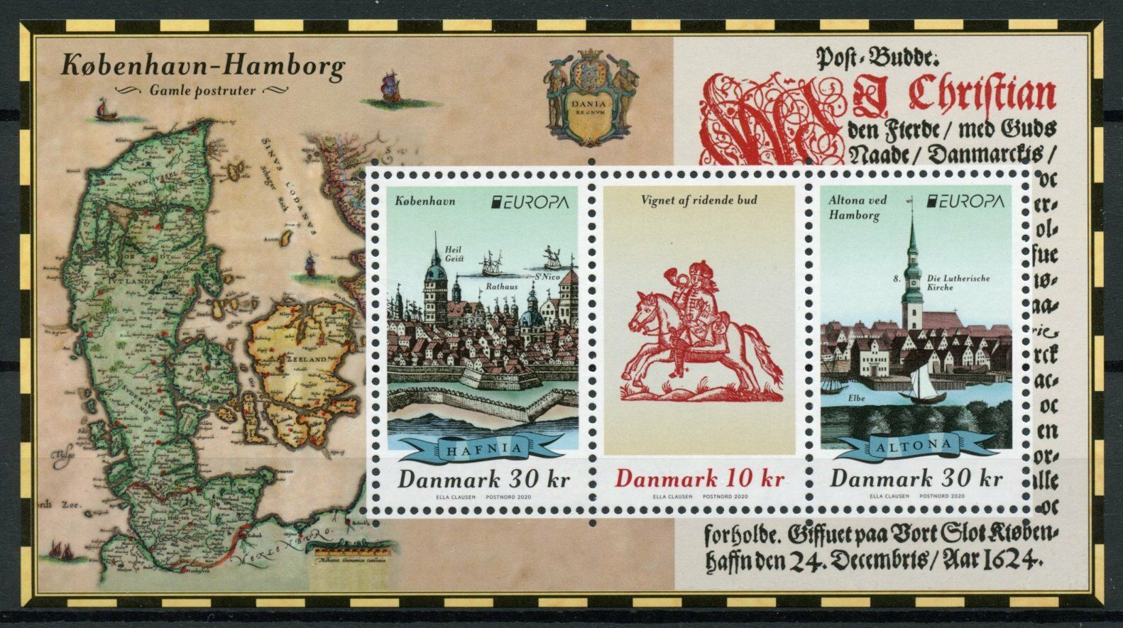 Denmark Europa Stamps 2020 MNH Ancient Postal Routes Horses Architecture 3v M/S