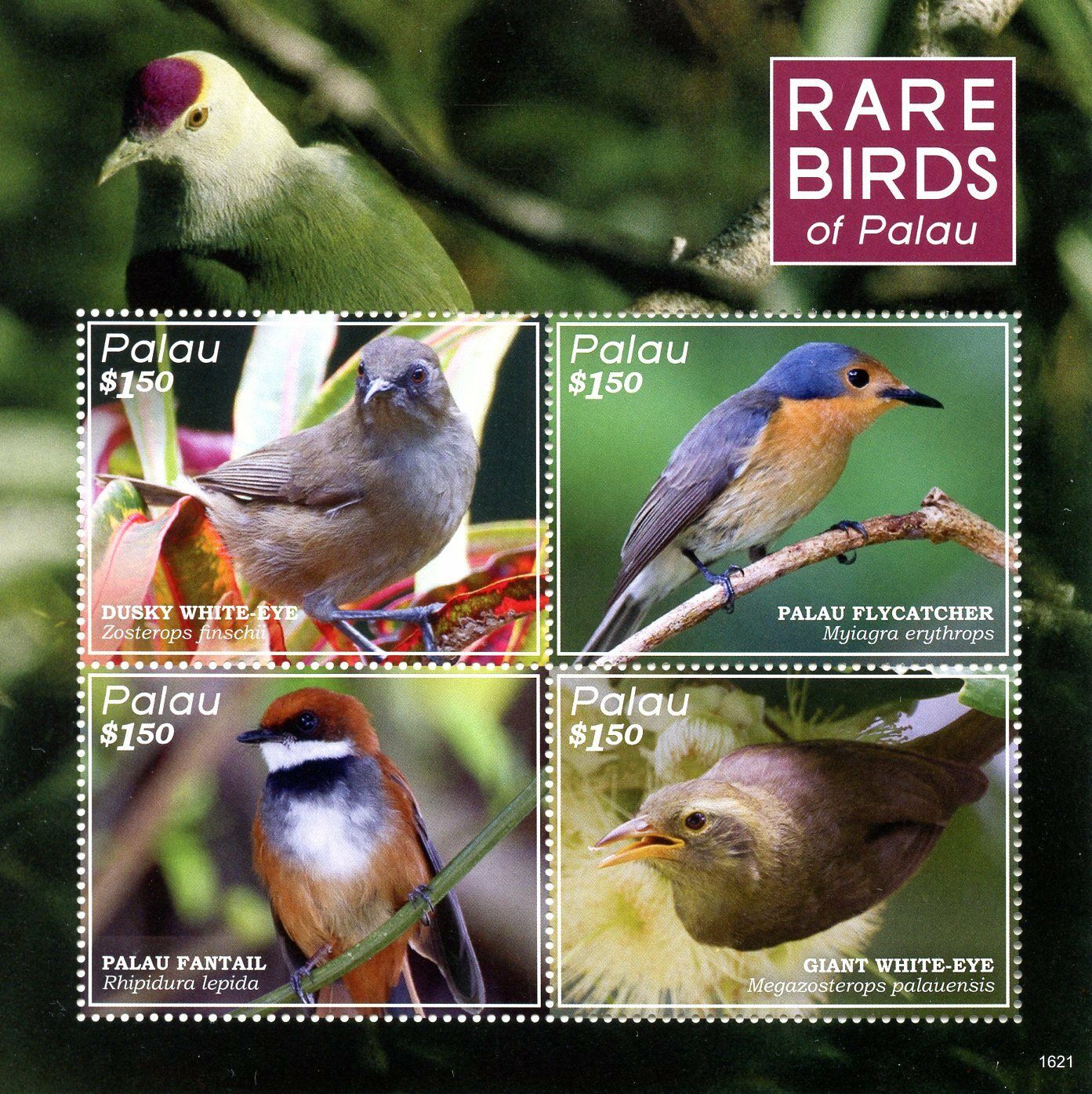 Palau Stamps 2016 MNH Rare Birds of Palau Warblers Fantail Flycatcher 4v M/S