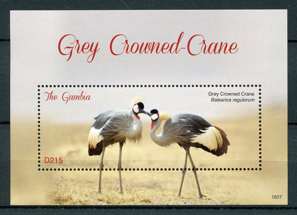 Gambia 2018 MNH Birds on Stamps Grey Crowned Crane Cranes 1v S/S