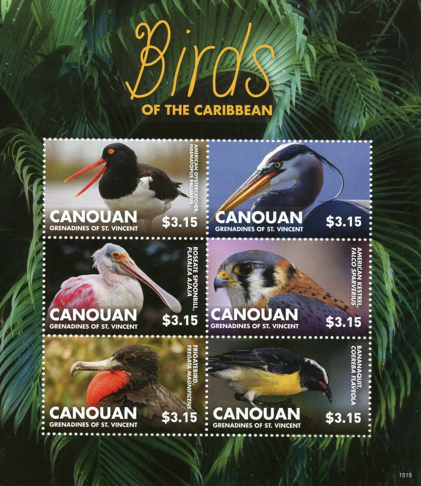 Canouan Gren St Vincent Birds of Prey Stamps 2015 MNH Birds of Caribbean 6v M/S