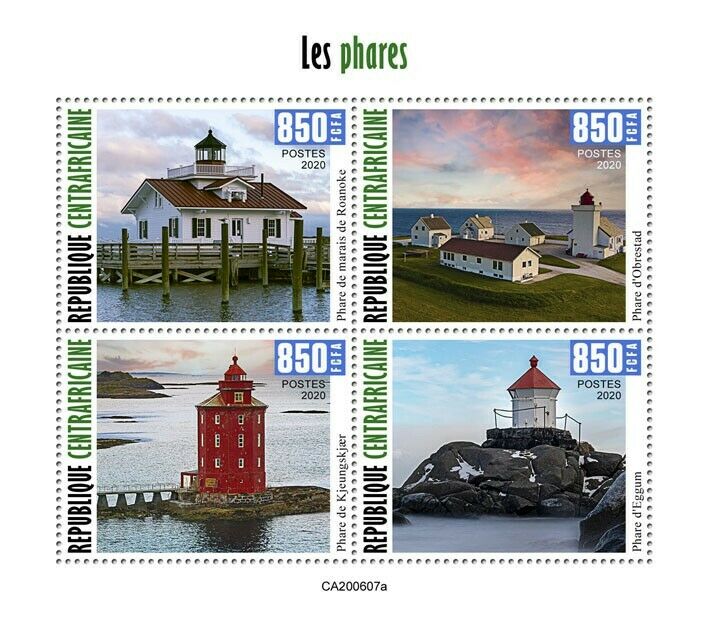 Central African Rep 2020 MNH Lighthouses Stamps Roanoke Lighthouse 4v M/S