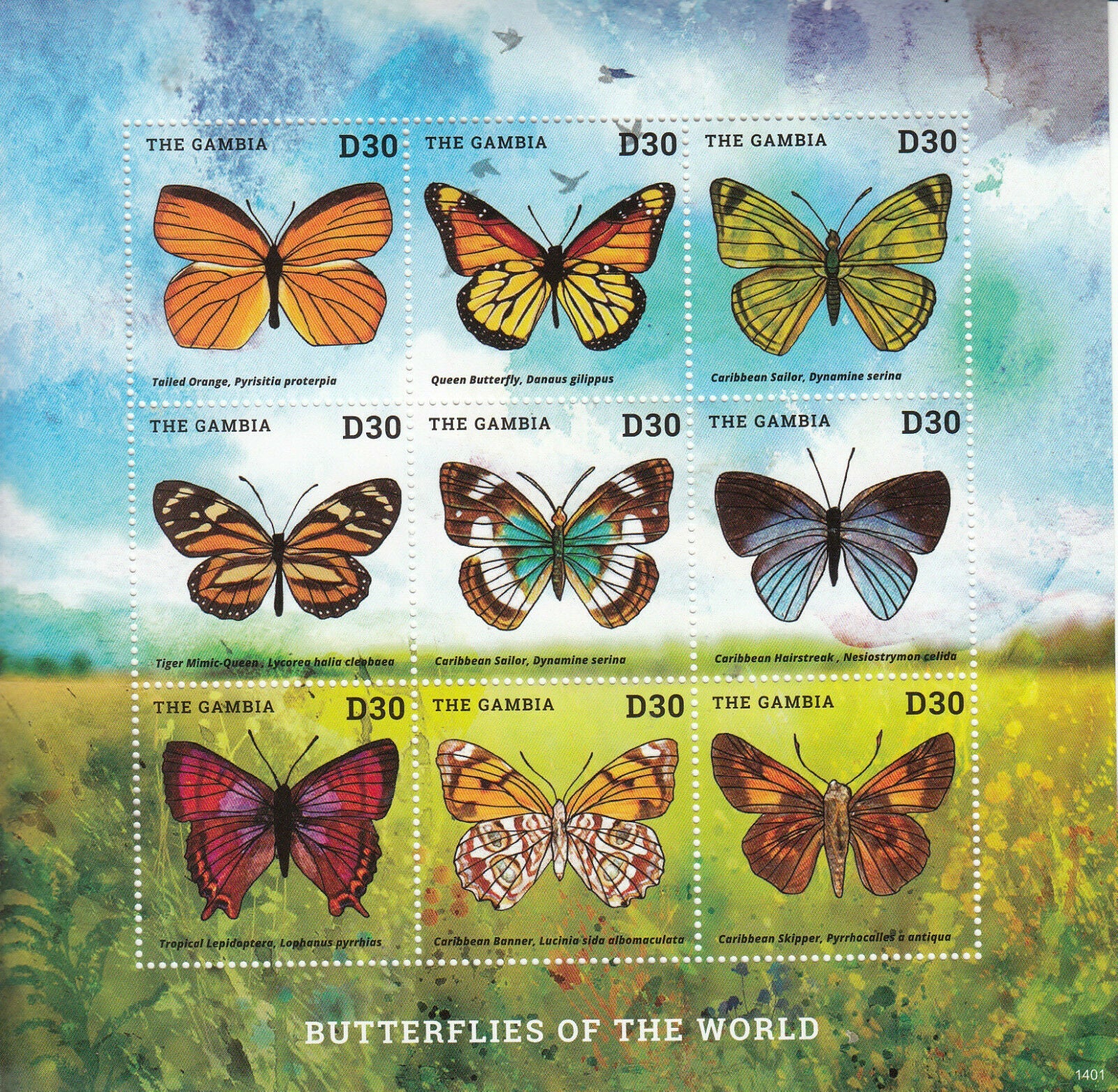 Gambia 2014 MNH Butterflies of World Stamps Hairstreak Butterfly 9v M/S