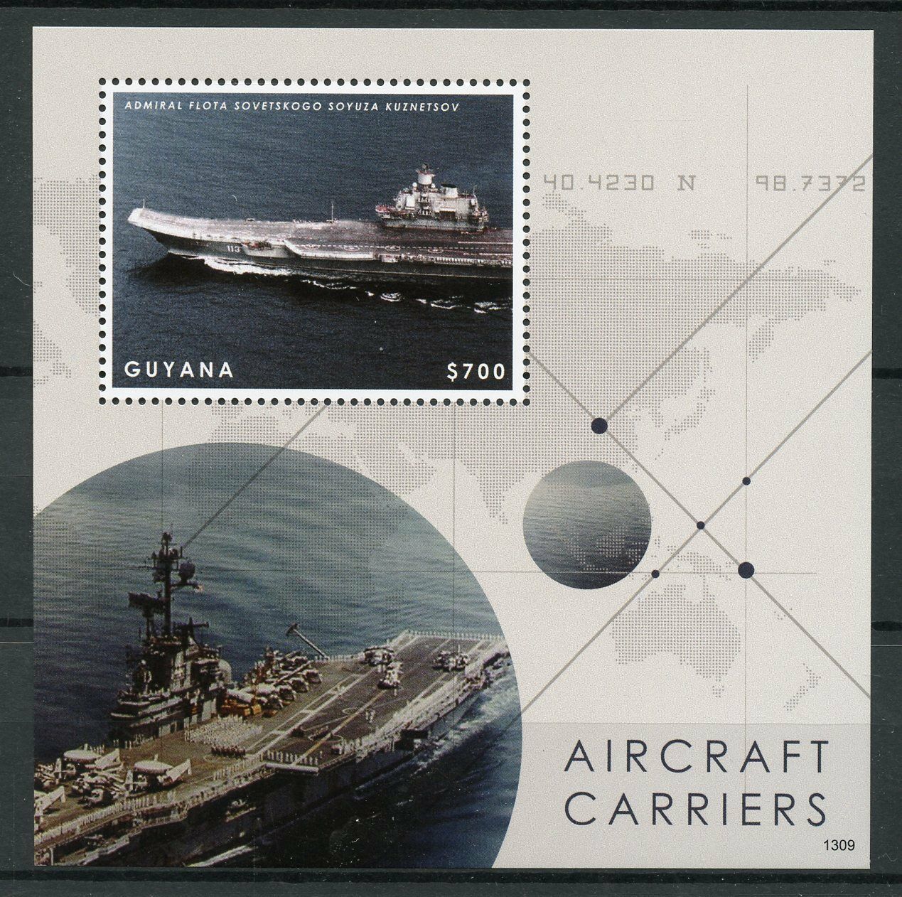 Guyana Ships Stamps 2013 MNH Aircraft Carriers Flota Soyuza Kuznetsov 1v S/S