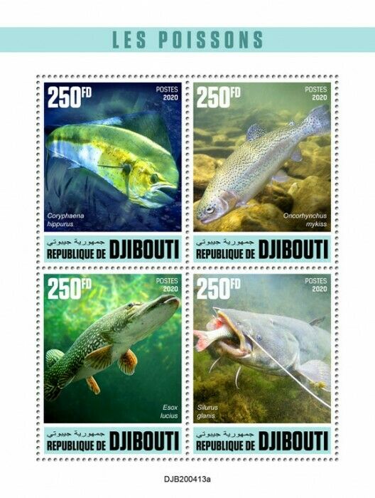 Djibouti 2020 MNH Fish Stamps Fishes Pike Catfish Mahi-Mahi 4v M/S