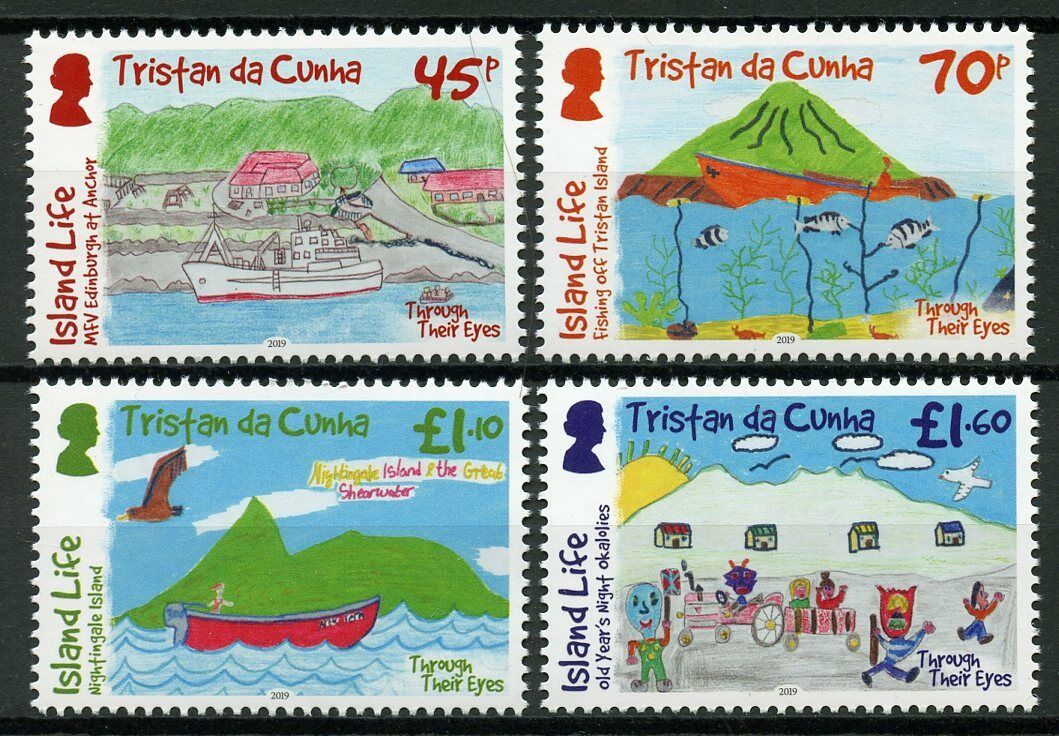 Tristan da Cunha 2019 MNH Island Life Childrens Drawings 4v Set Boats Stamps
