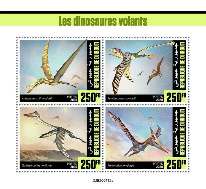 Djibouti Flying Dinosaurs Stamps 2020 MNH Prehistoric Animals Pteranodon 4v M/S