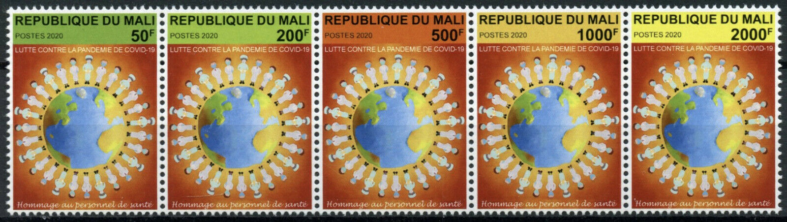 Mali Medical Stamps 2020 MNH Fight Against Corona Frontline Workers 5v Strip