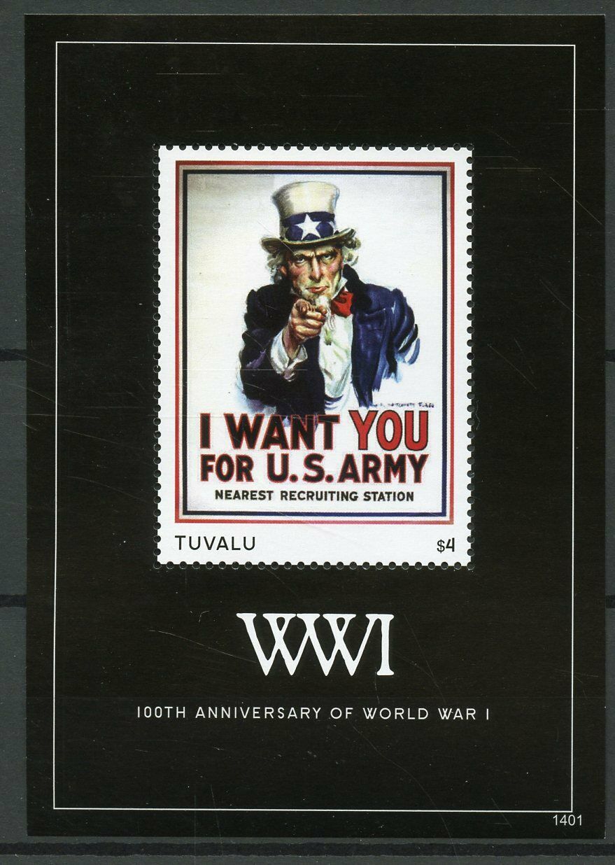 Tuvalu 2014 MNH WWI WW1 World War I 100th Ann Recruitment US Army 1v S/S Stamps