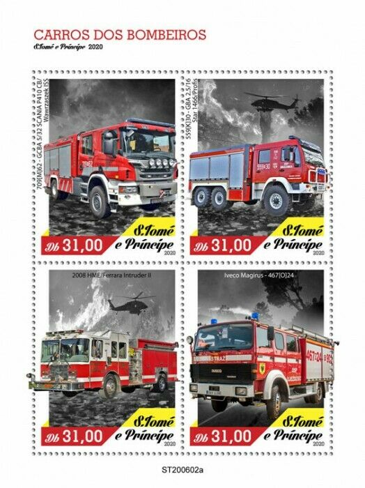 Sao Tome & Principe Fire Engines Stamps 2020 MNH Iveco Scania Trucks 4v M/S