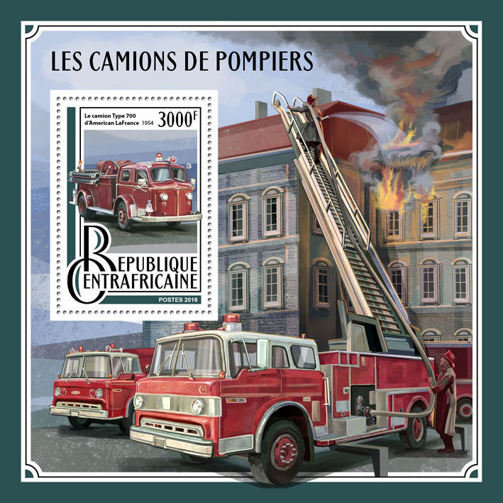 Central African Rep Fire Engines Stamps 2016 MNH Trucks American LaFrance 1v S/S