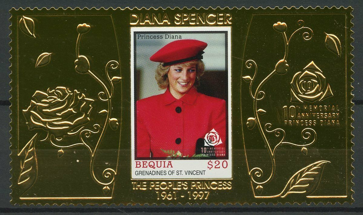 Bequia Grenadines St Vincent Royalty Stamps 2007 MNH Princess Diana 1v Gold M/S