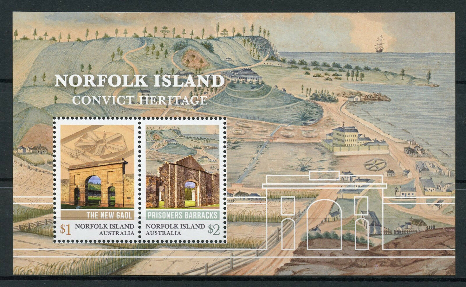Norfolk Island Australia 2017 MNH Convict Herigate 2v M/S Architecture Stamps