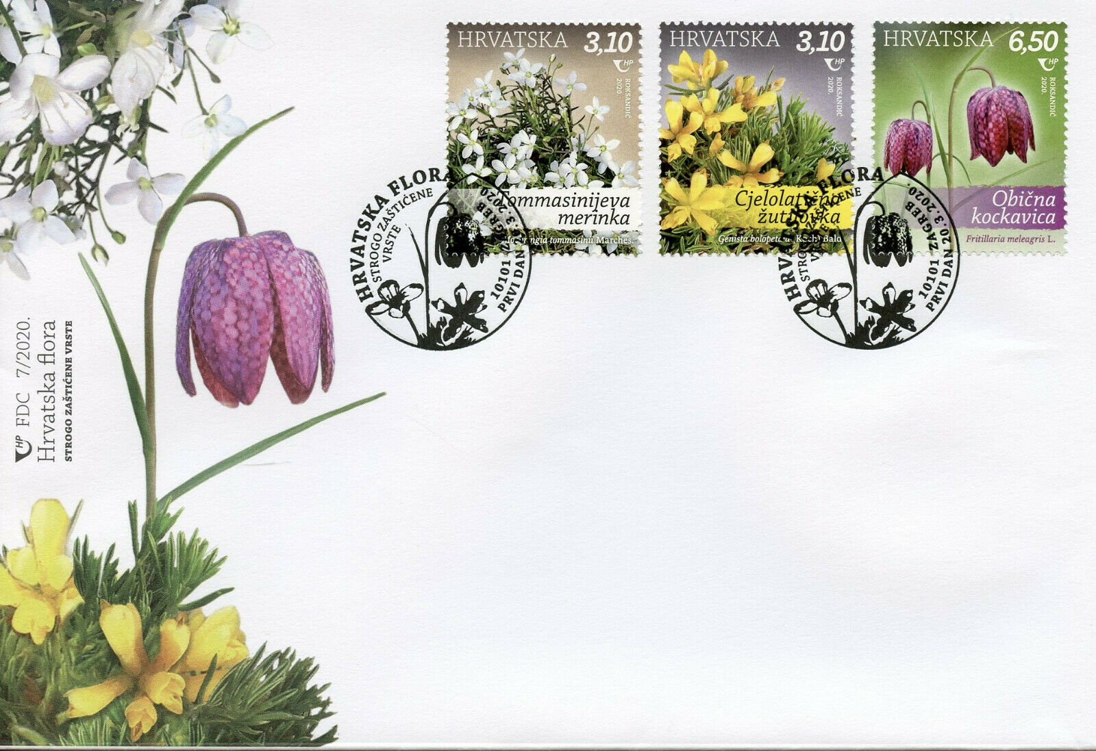 Croatia Flowers Stamps 2020 FDC Protected Species Gorse Flora Nature 3v Set