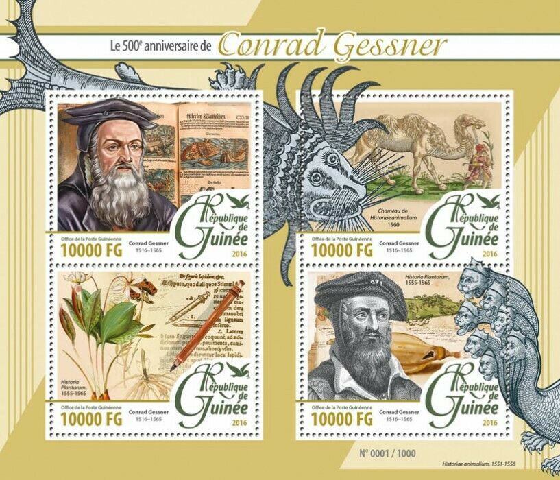 Guinea Plants Stamps 2016 MNH Conrad Gessner Botanist Naturalist People 4v M/S