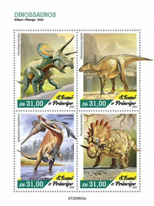 Sao Tome & Principe Dinosaurs Stamps 2020 MNH Prehistoric Animals 4v M/S