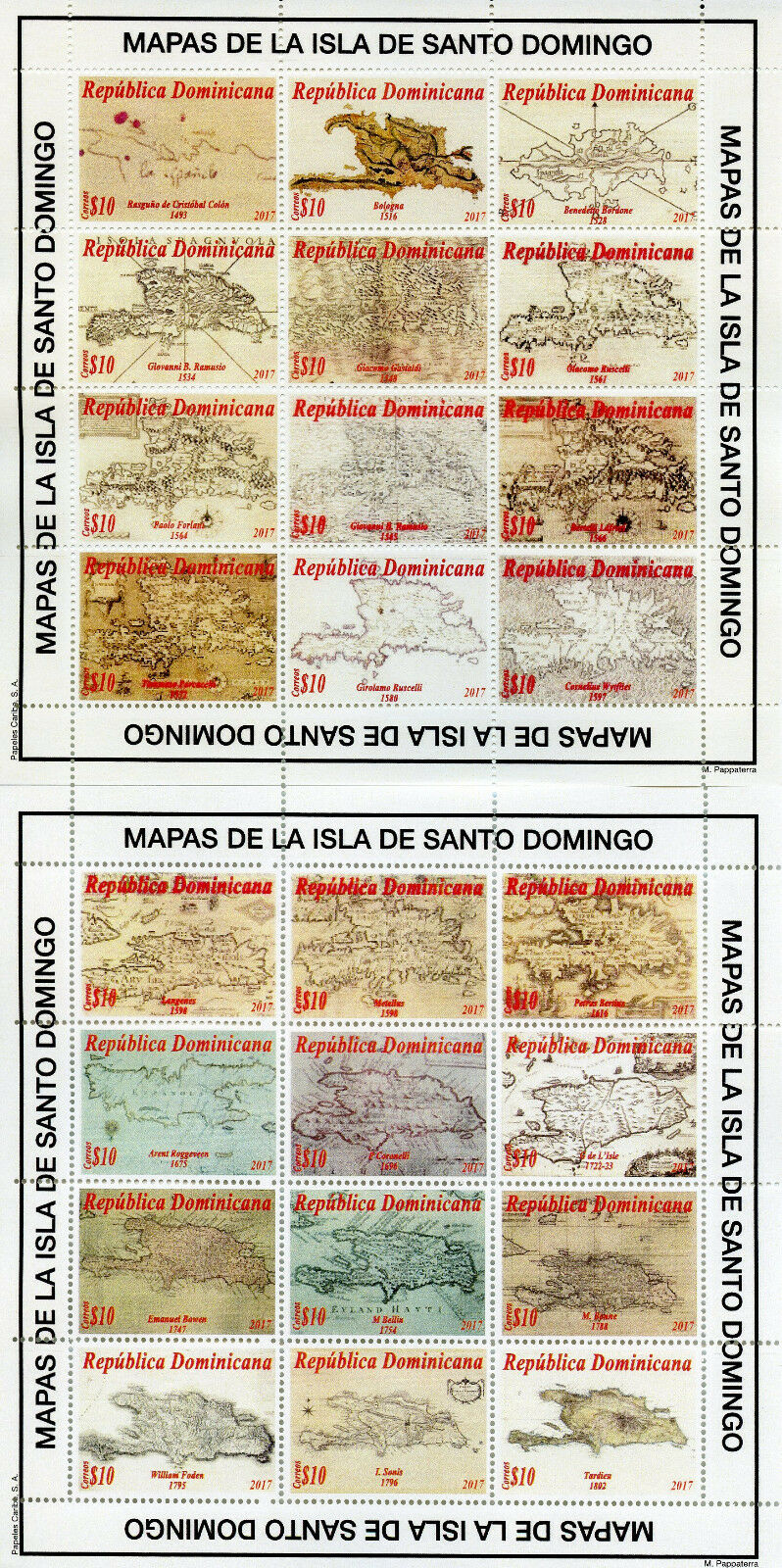 Dominican Republic 2017 MNH Maps of Santo Domingo Island 2x 16v M/S Stamps