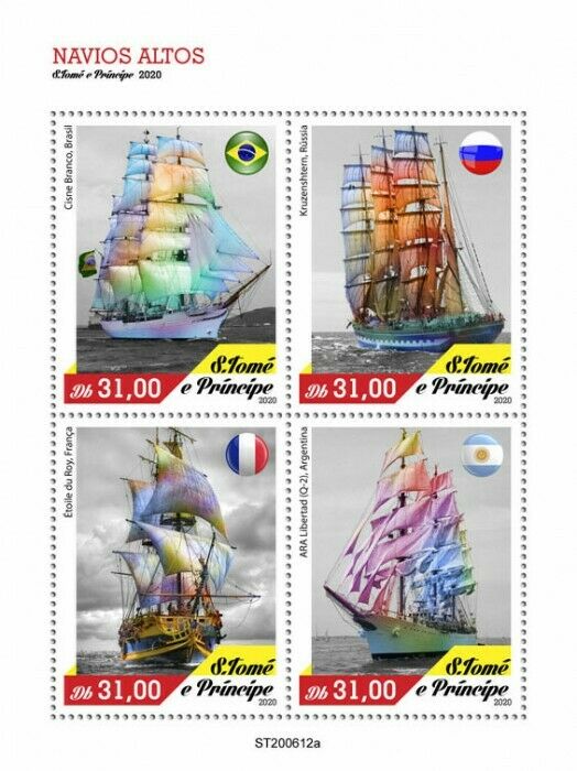 Sao Tome & Principe Tall Ships Stamps 2020 MNH Cisne Branco Kruzenshtern 4v M/S