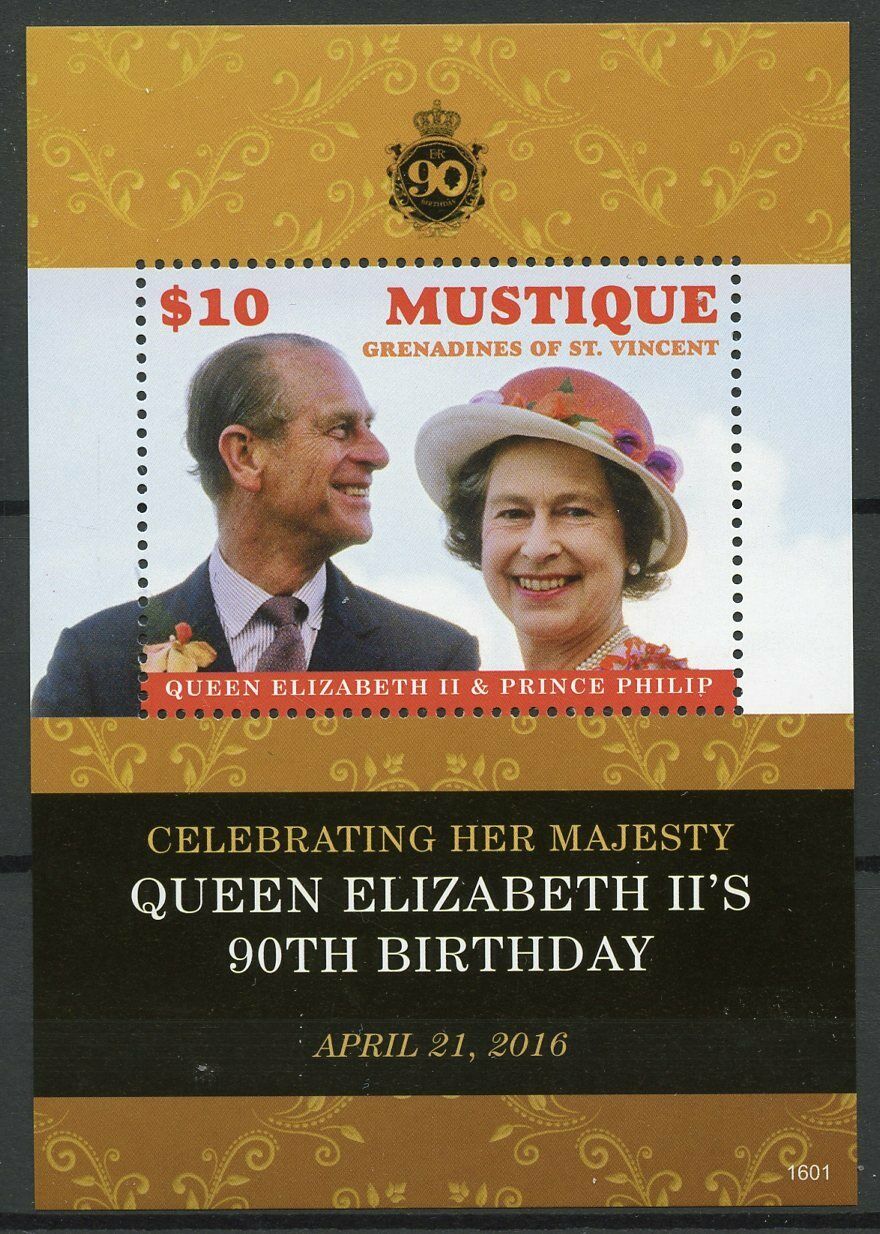 Mustique Gren St Vincent 2016 MNH Royalty Stamps Queen Elizabeth II 90th Birthday 1v S/S