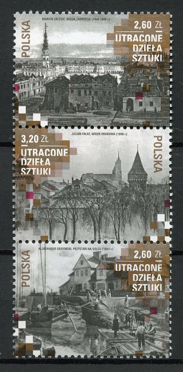Poland 2018 MNH Lost Works of Art 3v Strip Churches Architecture Stamps