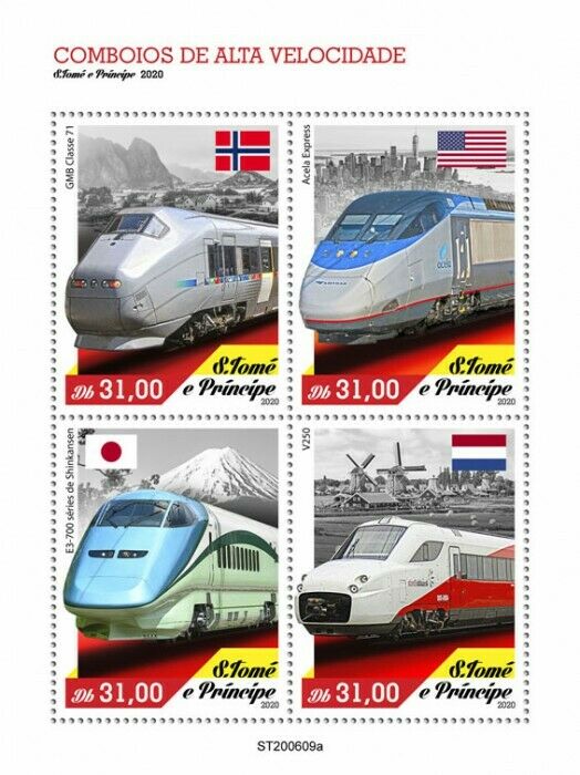 Sao Tome & Principe High-Speed Trains Stamps 2020 MNH Shinkansen Railways 4v M/S
