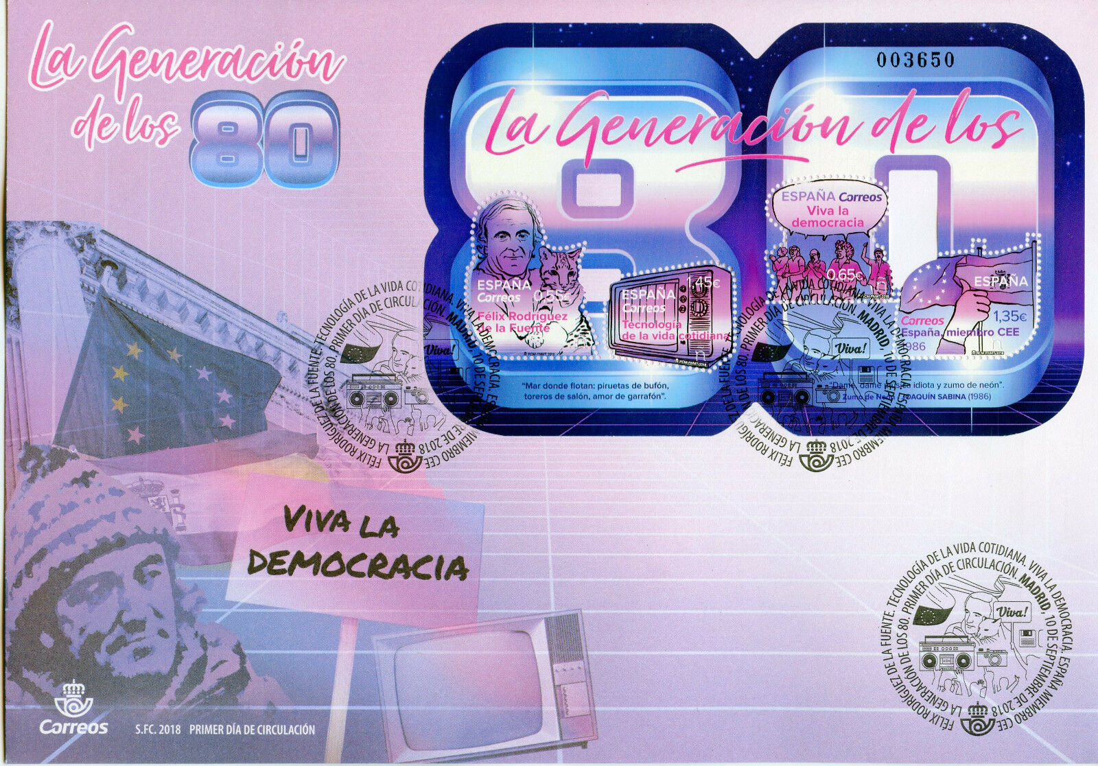 Spain 2018 FDC Eighties Generation of 80s 4v M/S Cover Flags History Stamps
