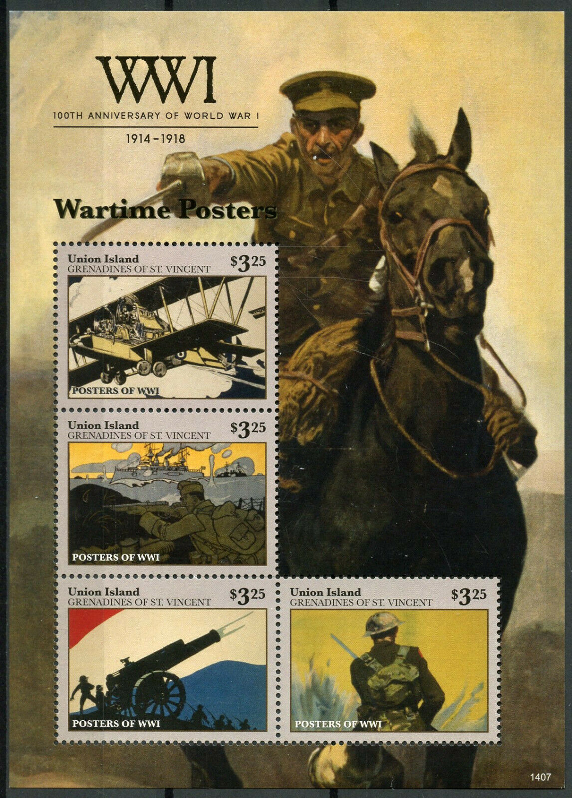 Union Island Gren St Vincent Stamps 2014 MNH WWI WW1 Wartime Posters 4v M/S