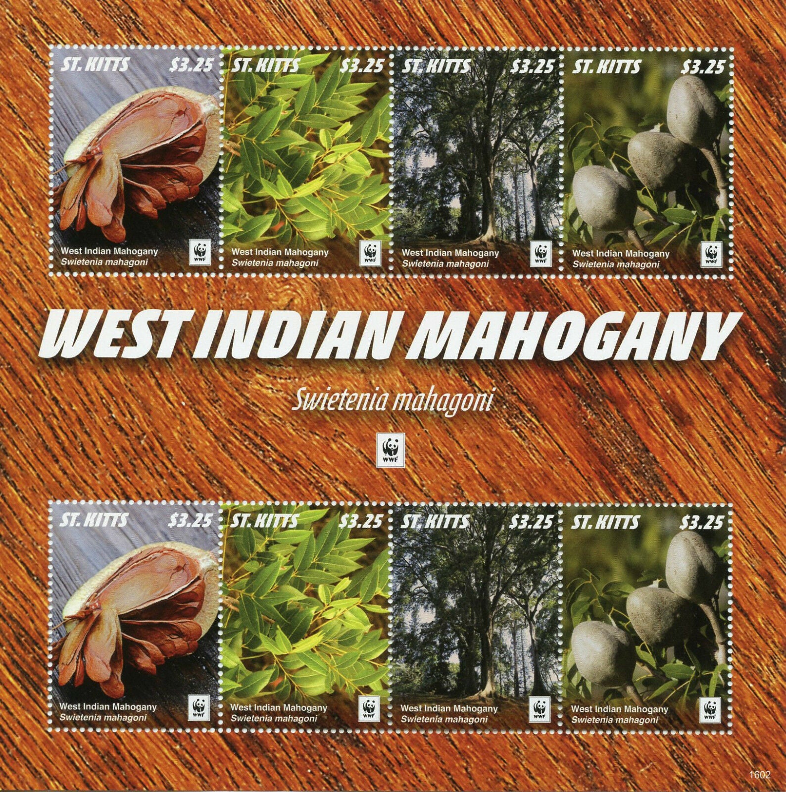 St Kitts 2016 MNH West Indian Mahogany WWF 8v M/S Trees Plants Stamps