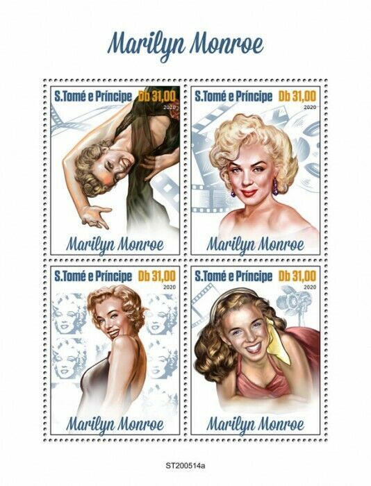 Sao Tome & Principe Marilyn Monroe Stamps 2020 MNH Celebrities People 4v M/S