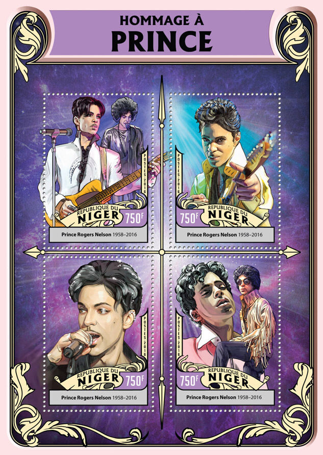 Niger 2016 MNH Music Stamps Tribute to Prince Famous People Celebrities 4v M/S