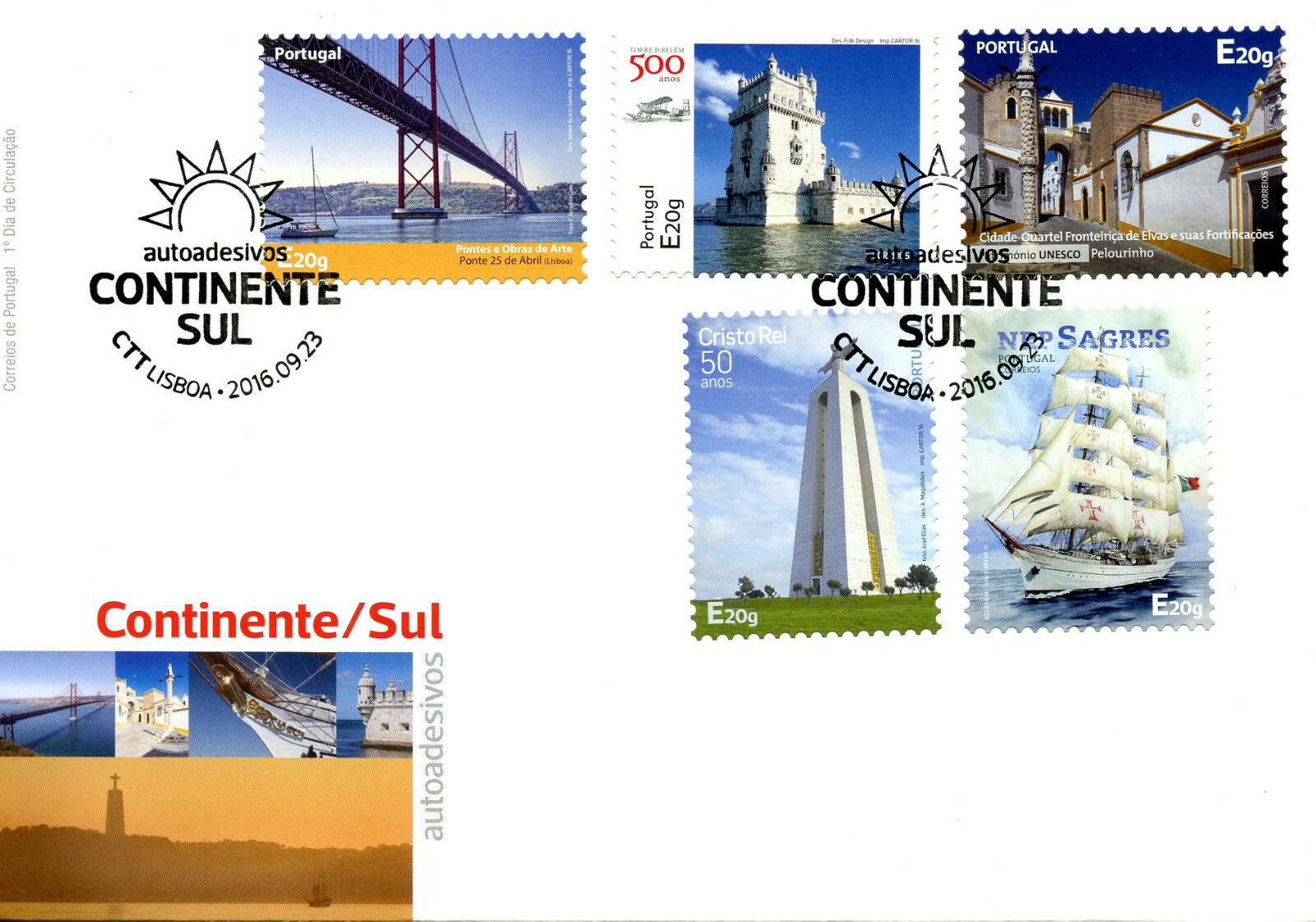 Portugal 2016 FDC Continente Sul 5v S/A Cover Bridges Ships Architecture Stamps