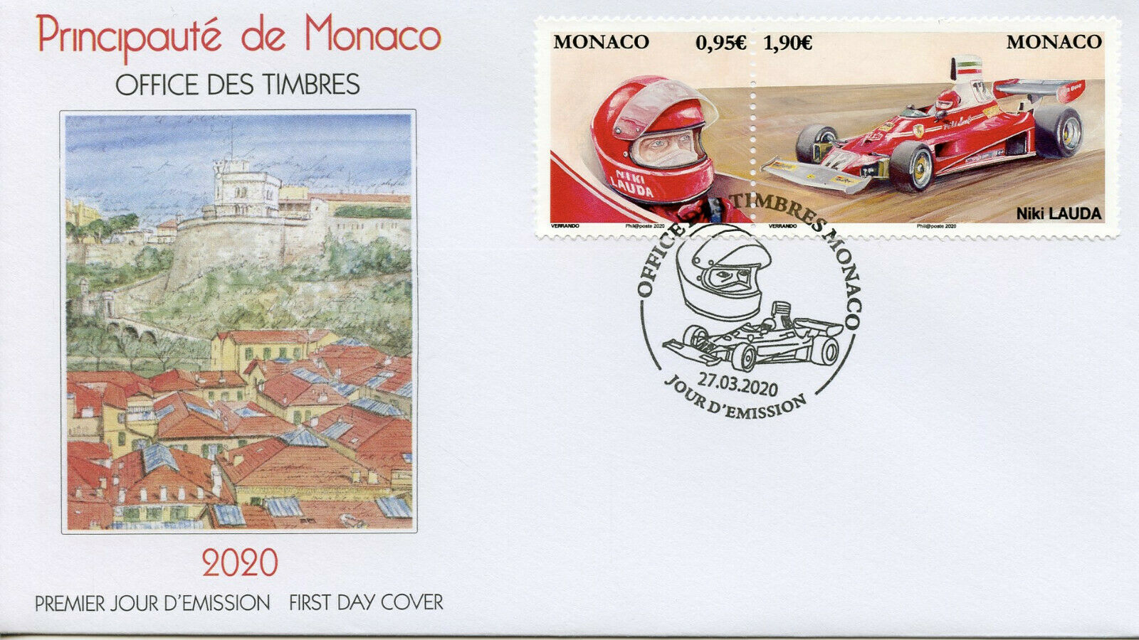 Monaco Racing Cars Stamps 2020 FDC Legendary F1 Drivers Niki Lauda Sports 2v Set