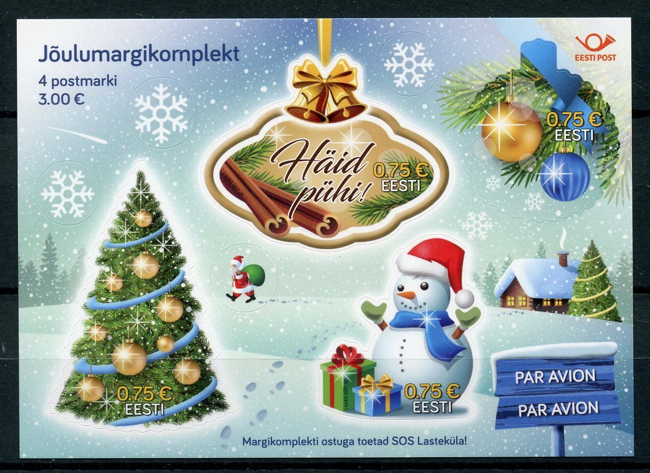 Estonia 2017 MNH Christmas Trees Snowman 4v S/A M/S Seasonal Stamps