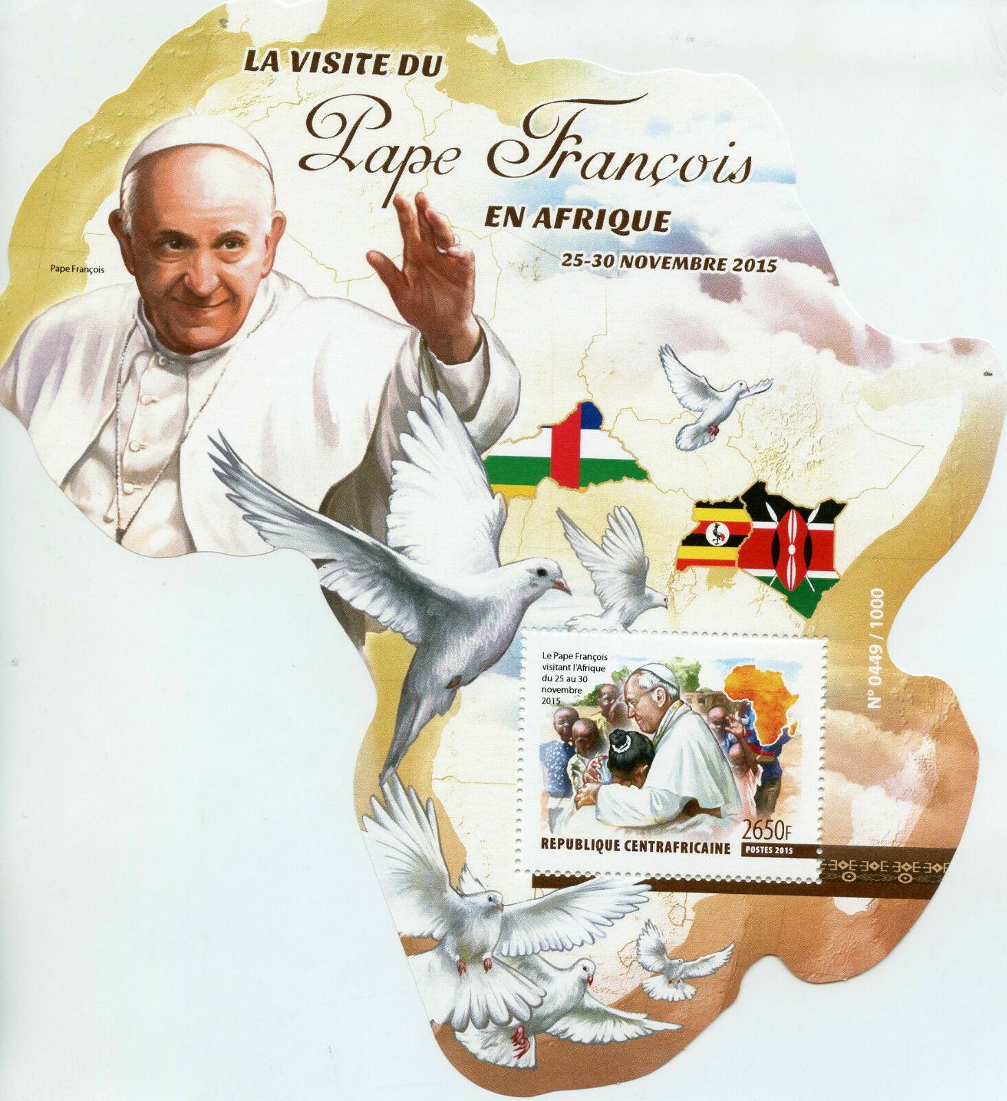 Central African Republic 2015 MNH Pope Francis Visits Africa 1v S/S Doves Birds