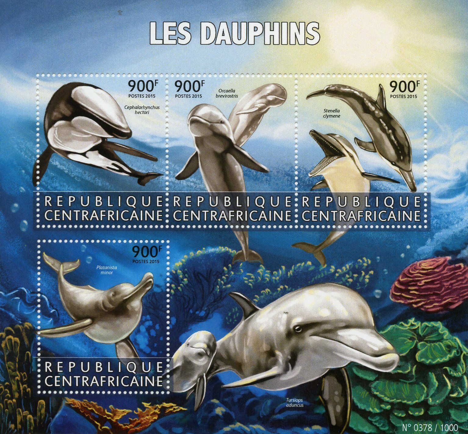 Central African Republic 2015 MNH Dolphins 4v M/S Marine Animals Clymene Dolphin