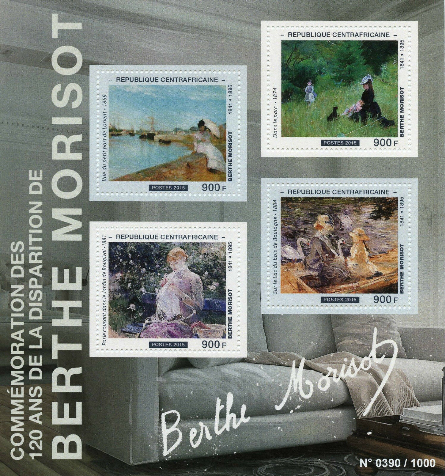 Central African Rep 2015 MNH Berthe Morisot 4v M/S Paintings Harbour Lorient