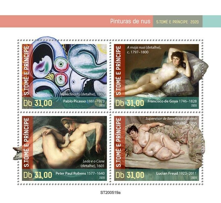 Sao Tome & Principe Art Stamps 2020 MNH Nudes Nude Paintings Picasso Goya 4v M/S