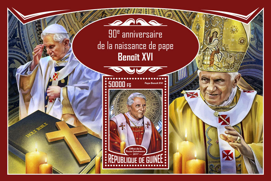 Guinea 2017 MNH Pope Benedict XVI 90th Birthday 1v S/S Popes Stamps