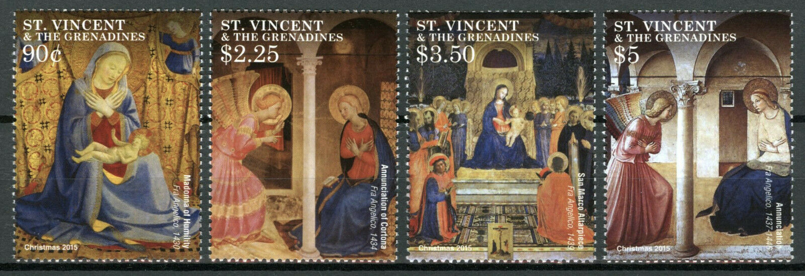 St Vincent & Grenadines 2015 MNH Christmas Stamps Fra Angelico Paintings Art 4v Set