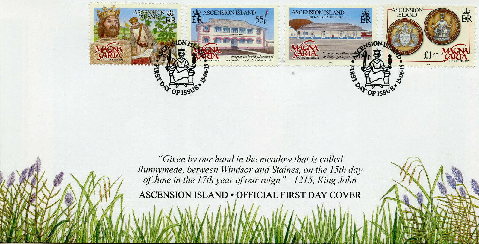 Ascension Island 2015 FDC Magna Carta Octocentenary 4v Set Cover King John