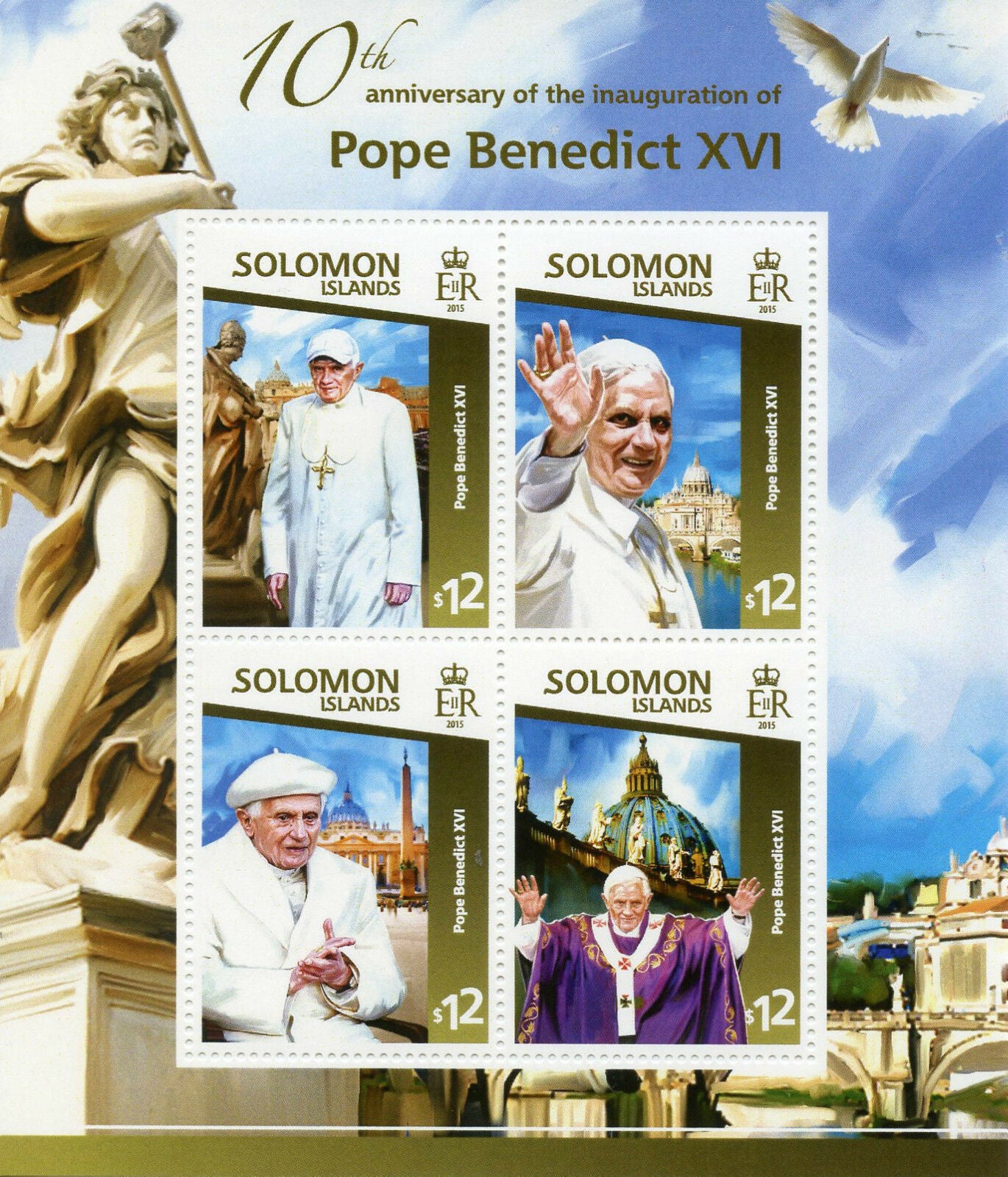 Solomon Islands 2015 MNH Pope Benedict XVI 10th Anniv Inauguration 4v M/S Popes